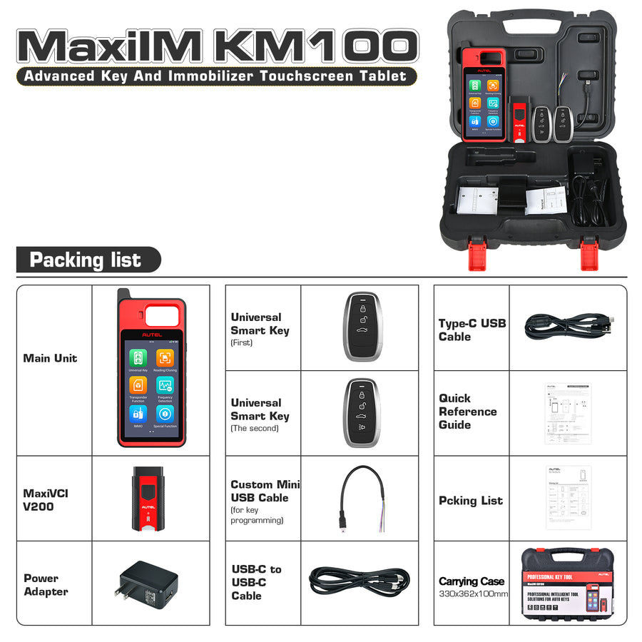 Autel MaxiIM KM100 Key Fob Programming Immobilizer Tool, Same as KM100E/KM100X, 60S Key Generation and IMMO Learning, Chip Read/Write /Cloning, Get A Free OTOFIX Watch